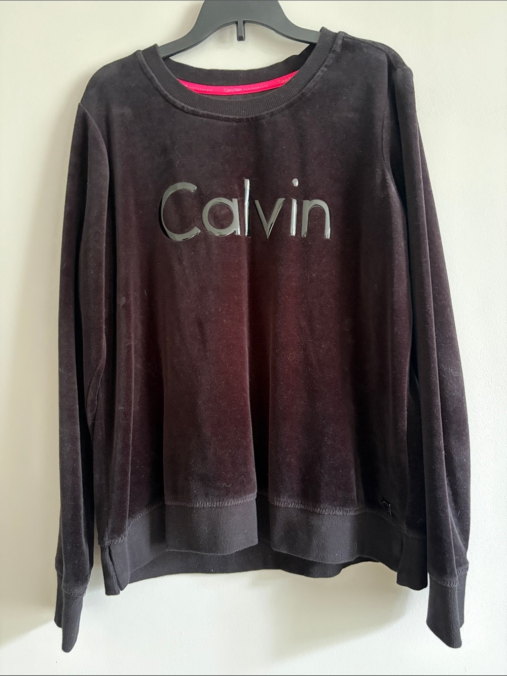 Calvin Klein Black Velvet Crewneck Sweater with Subtle Logo